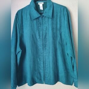 Bonworth Blazer Women's Blue Zip Front Embroidered Front Sequins Size L